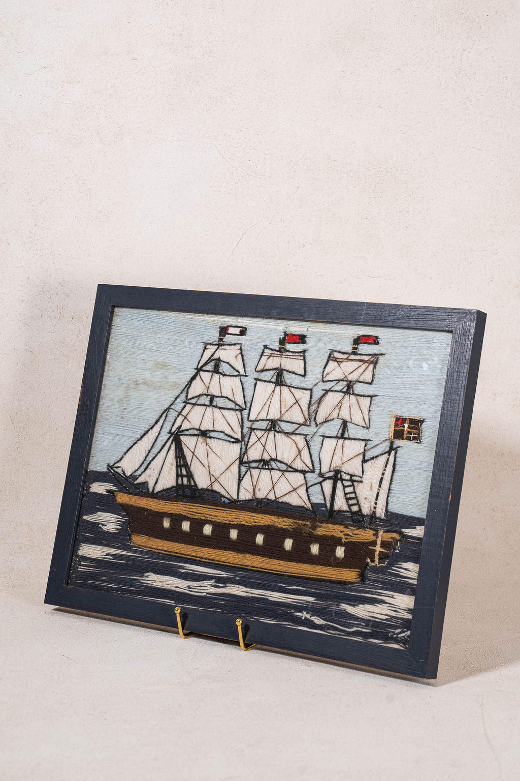 Antique Sailor Wool Art in Navy Wood Frame