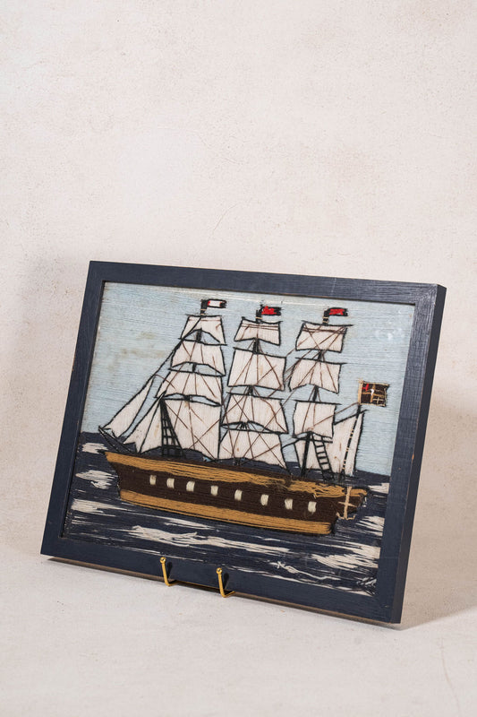 Antique Sailor Wool Art in Navy Wood Frame