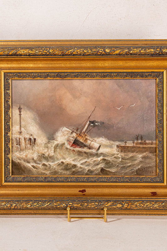 John Taylor Allerston (1828–1914), British — Paddle Steamer Entering Harbour, Signed & Dated 1888, Oil on Canvas