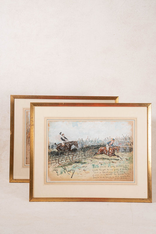 PAIR of Original Watercolor Horse Race Paintings by Accomplished British Artist Finch Mason (1850-1915) | Signed