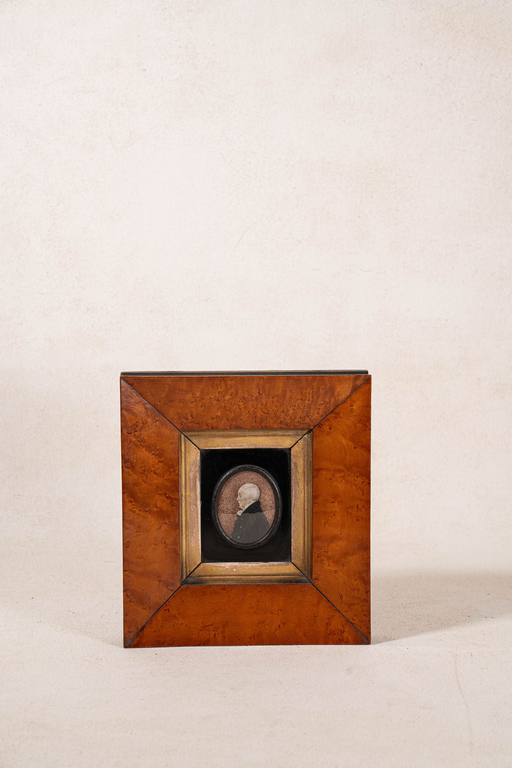Antique Portrait of Man in Burl Wood Frame
