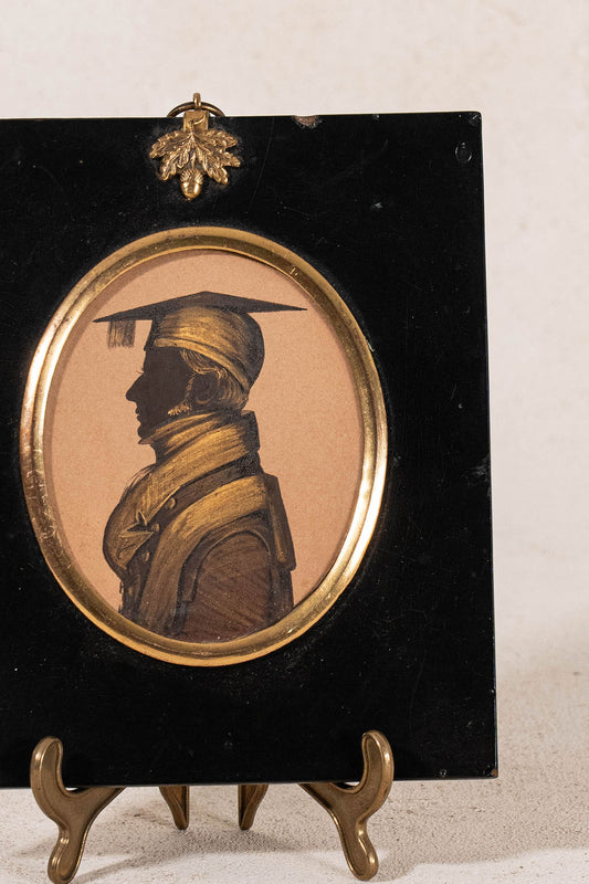 19th Century Framed Silhouette of a Military Graduate With Engraved Backing