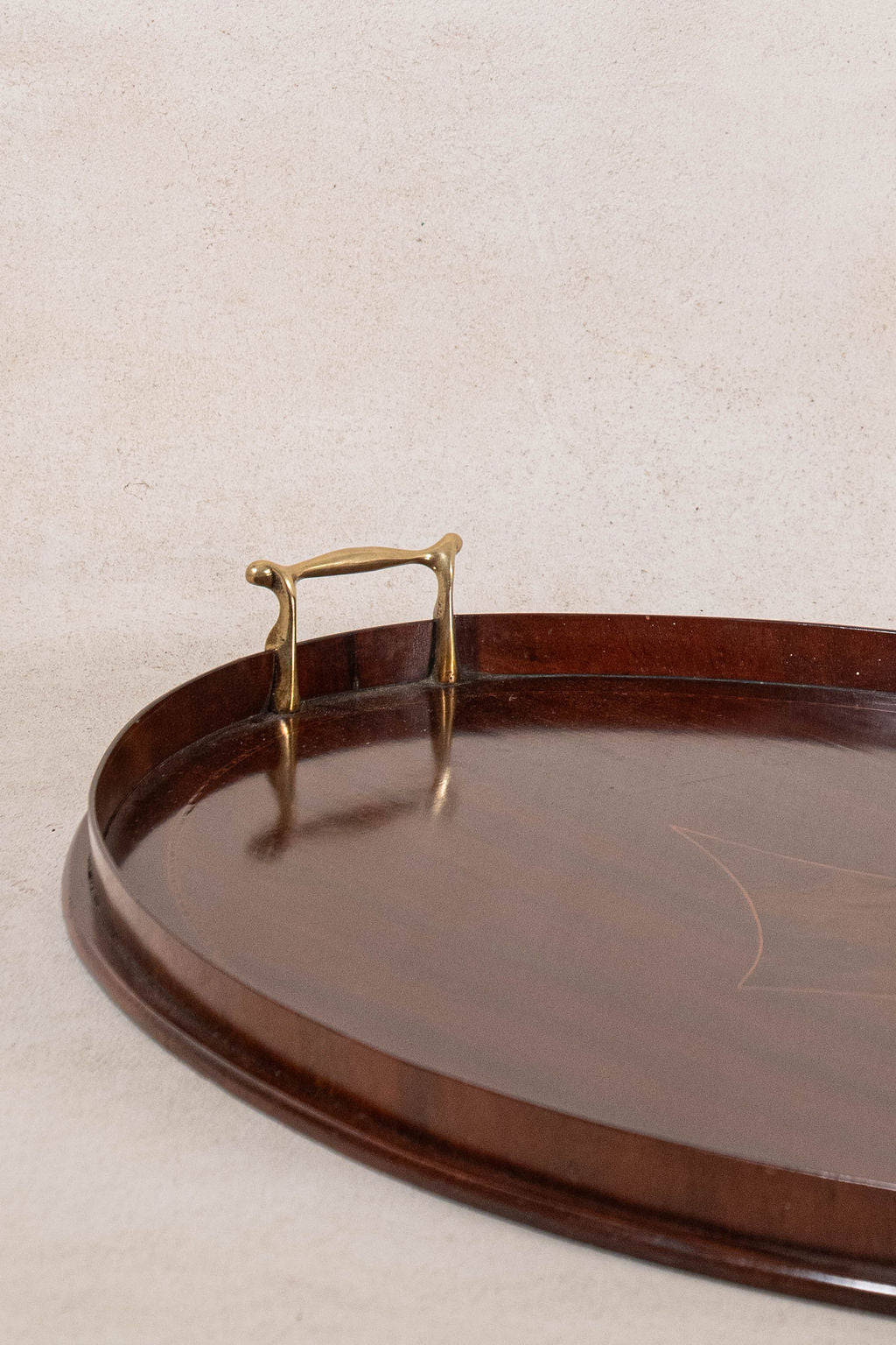 Edwardian Mahogany Diamond Inlay Tray w/ Brass Handles