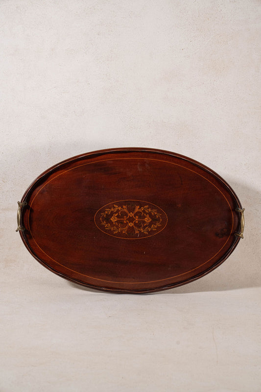 Edwardian Mahogany Scalloped Tray with Floral Inlay