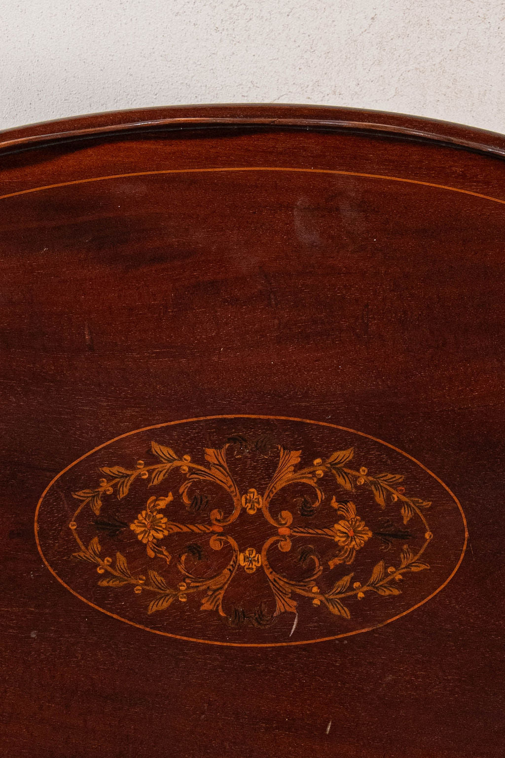 Edwardian Mahogany Scalloped Tray with Floral Inlay