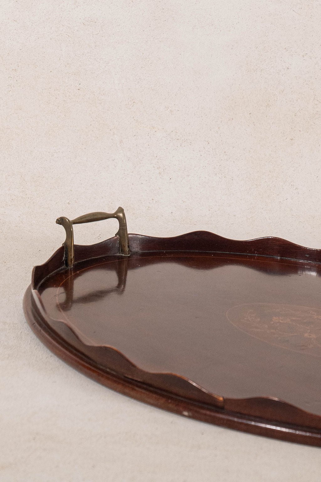 Edwardian Mahogany Scalloped Tray with Floral Inlay
