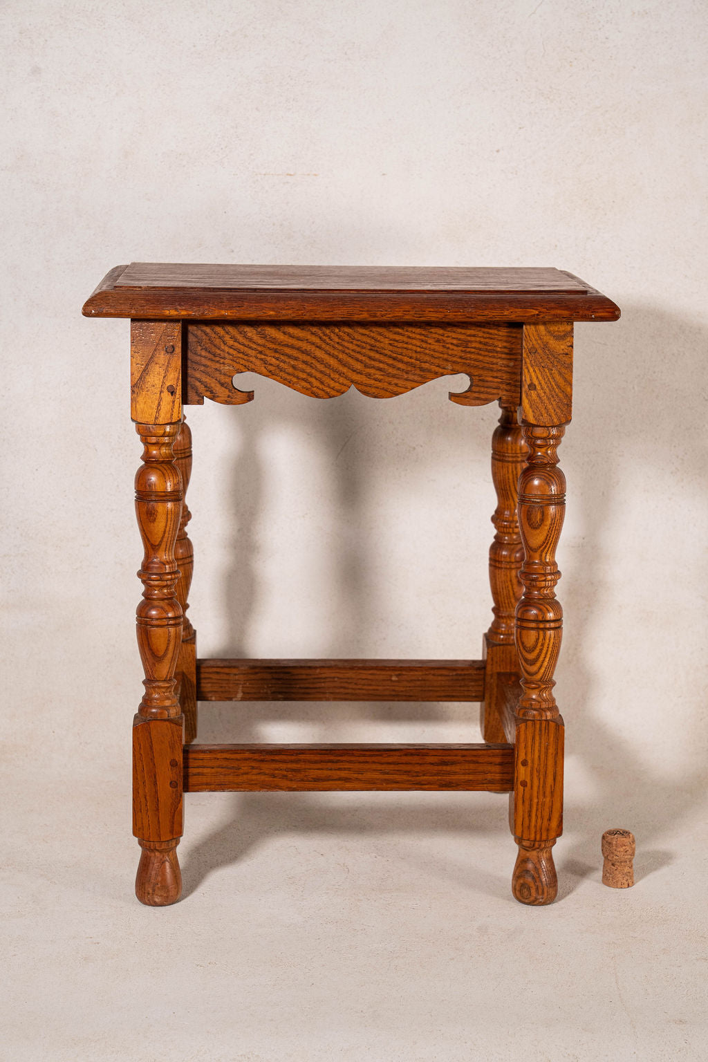 Antique Oak Joint Stool with Interesting Apron