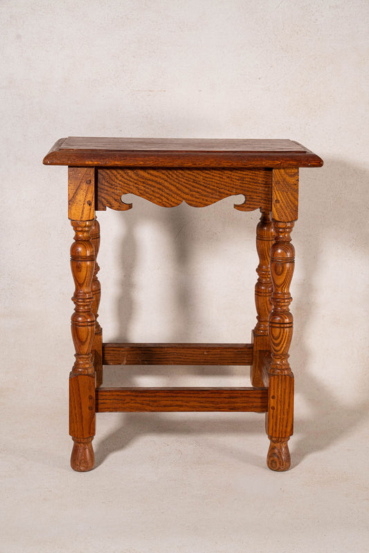 Antique Oak Joint Stool with Interesting Apron