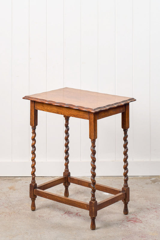 Honey Oak Tiger Barley Twist Table w/ Scallop Edge