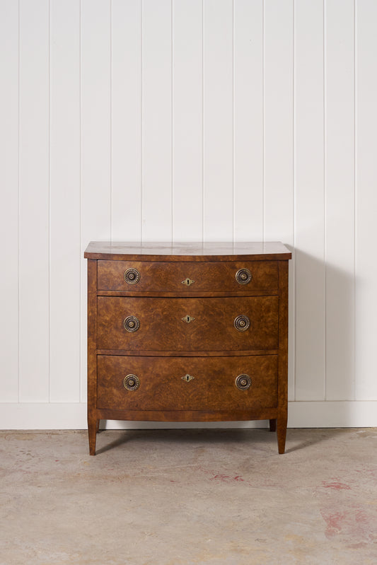 19th Century English Burl Walnut 3-Drawer Chest with Ring Pulls