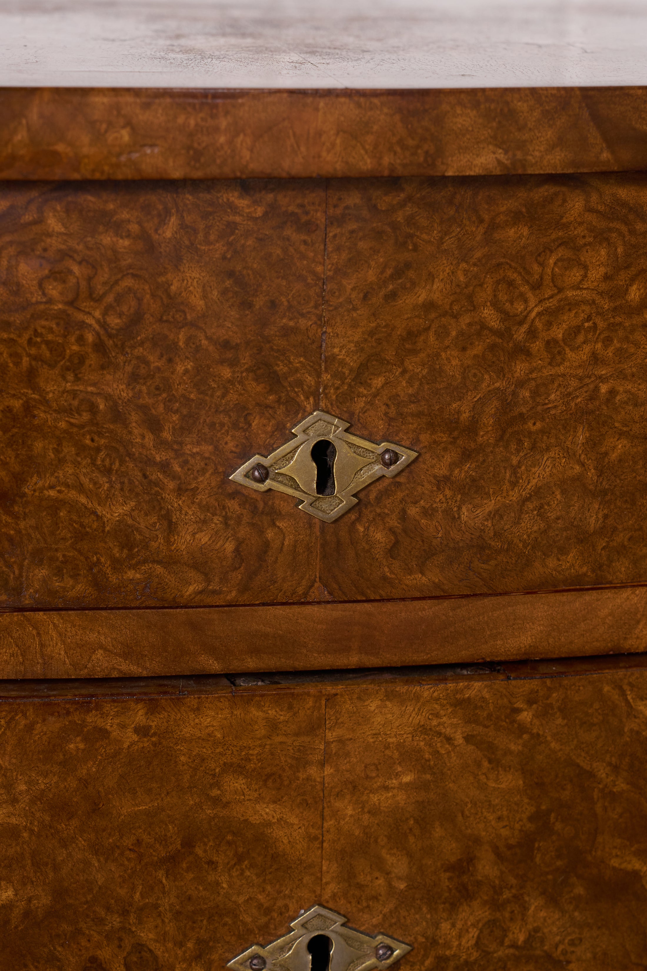 19th Century English Burl Walnut 3-Drawer Chest with Ring Pulls