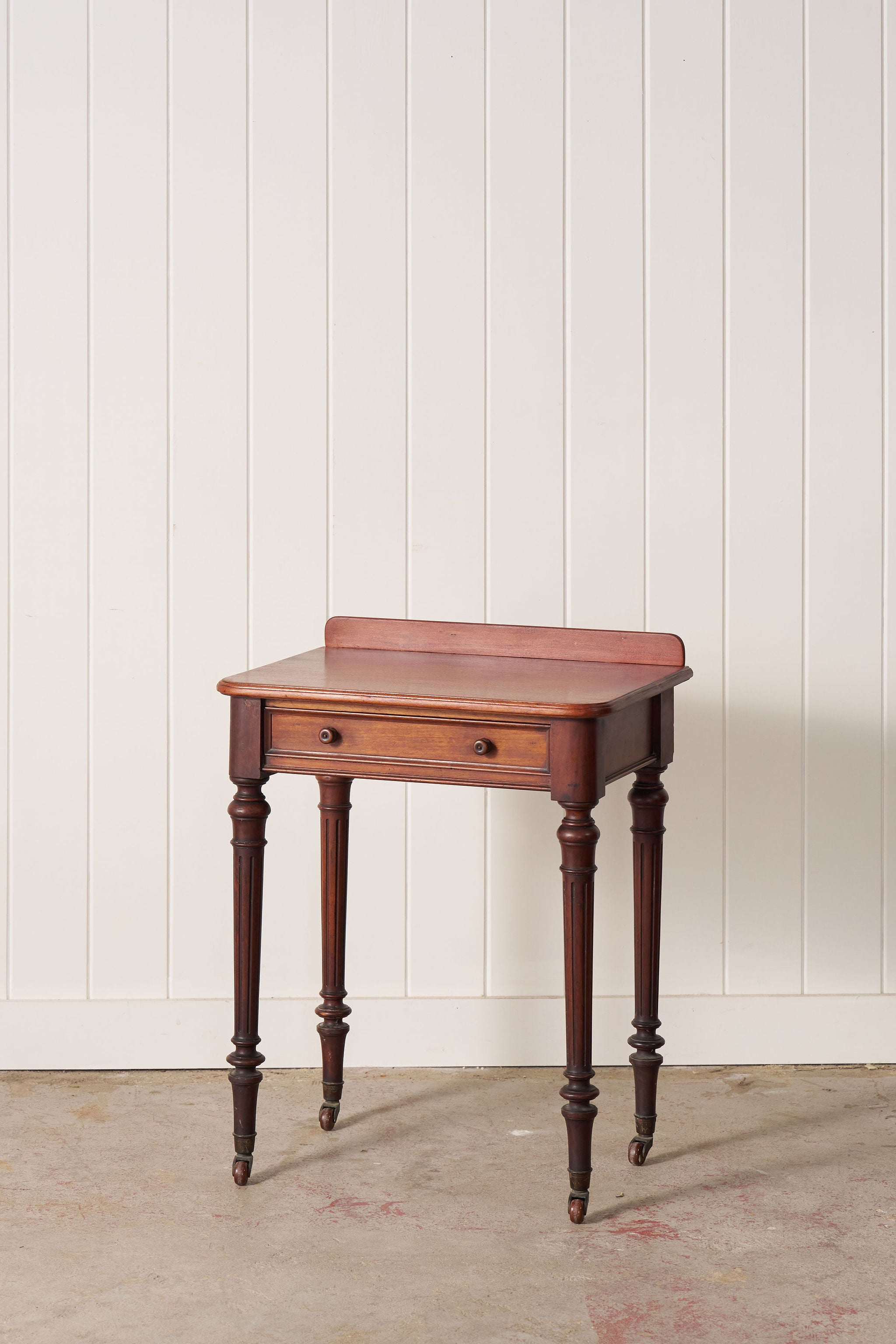 Victorian English Mahogany Single Drawer Side Table on Castors