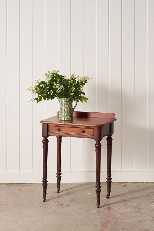 Victorian English Mahogany Single Drawer Side Table on Castors
