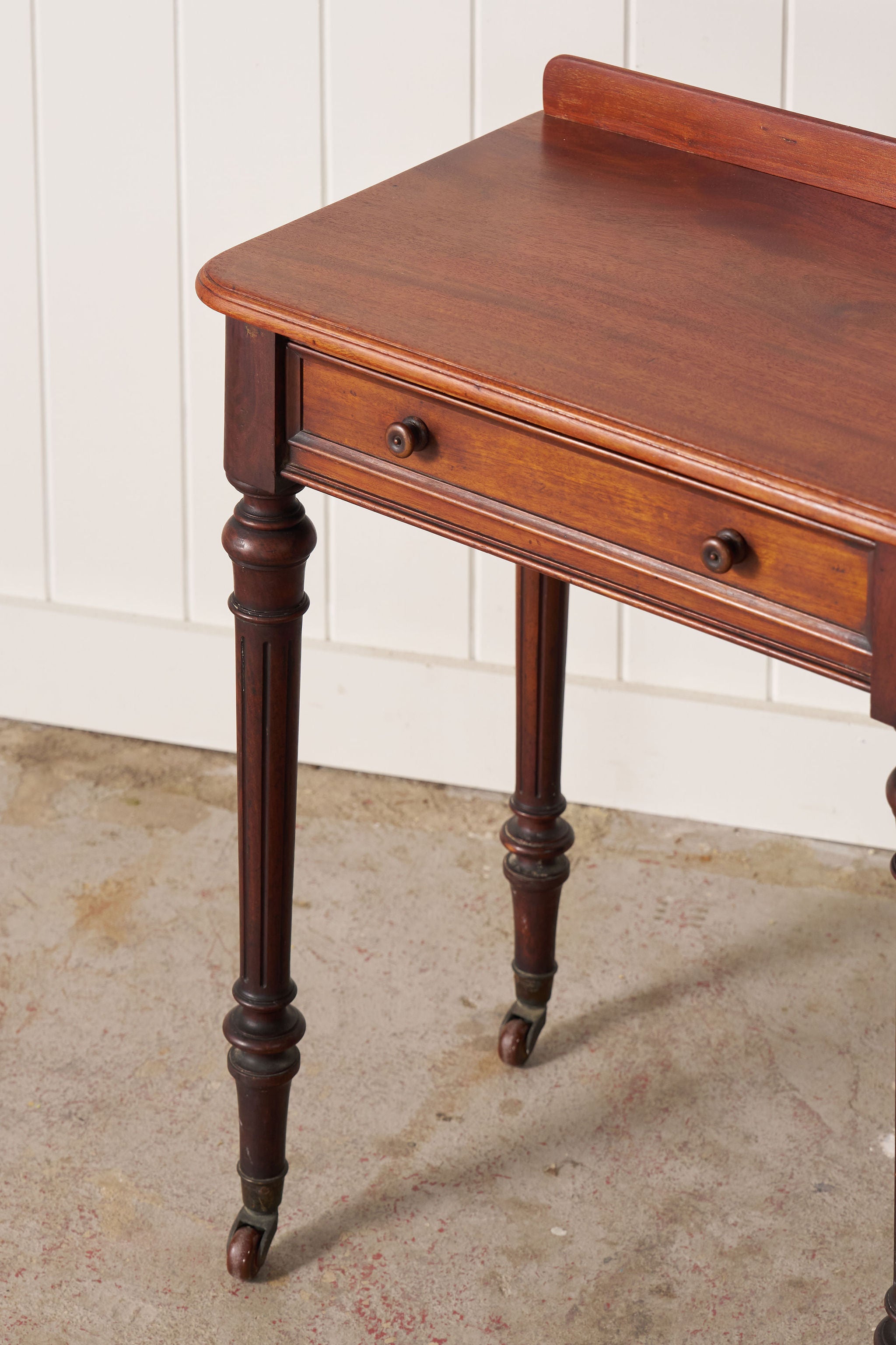Victorian English Mahogany Single Drawer Side Table on Castors