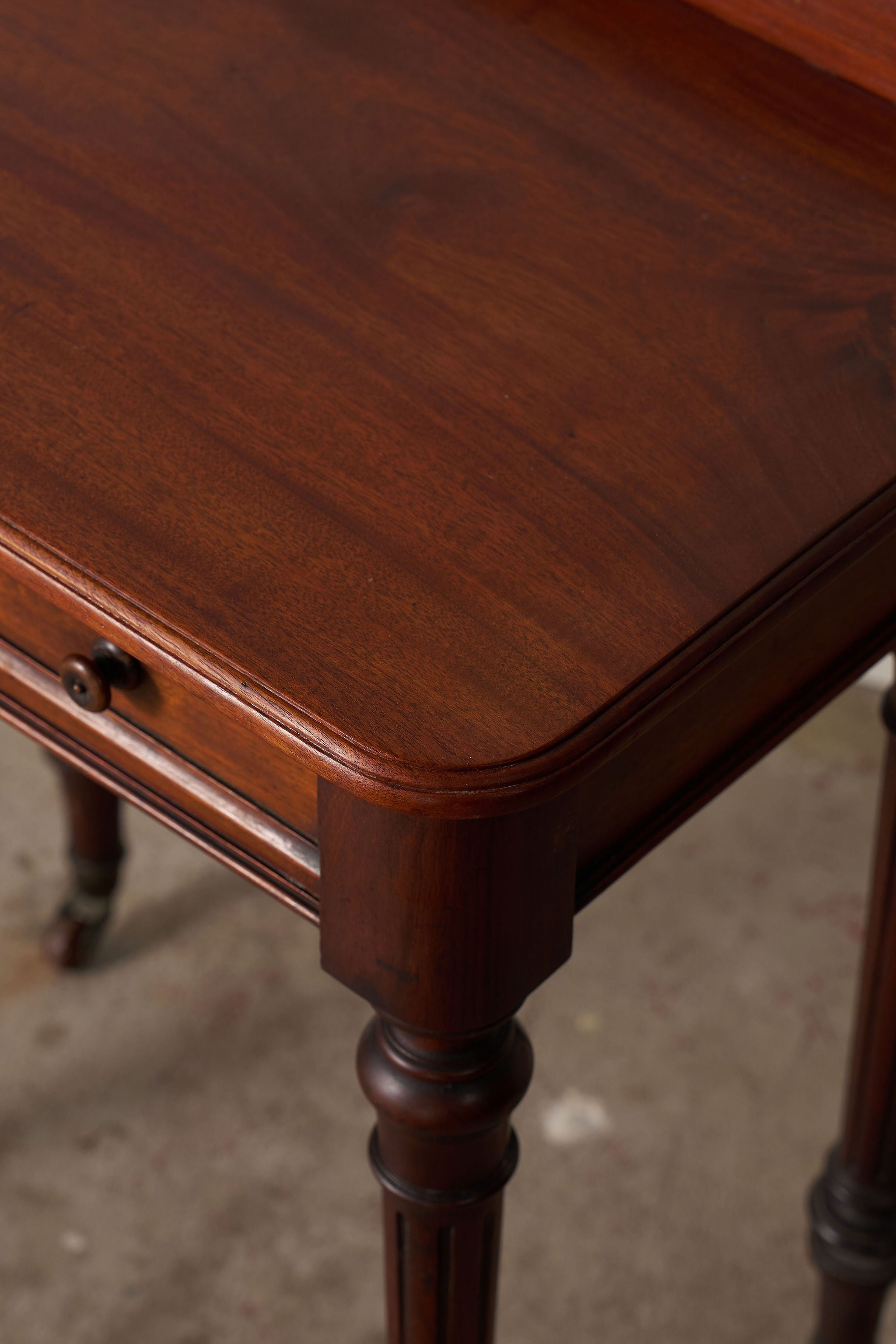 Victorian English Mahogany Single Drawer Side Table on Castors