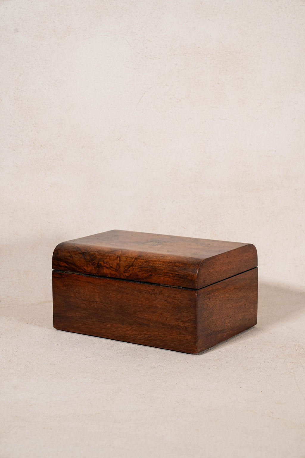 Antique Burl Sewing Box with Brass Plaque + Blue Painted Interior