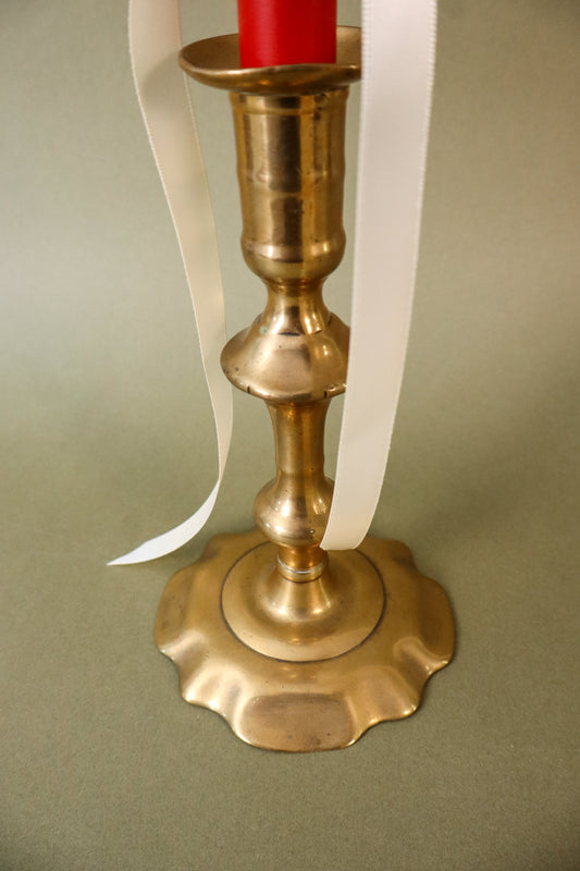 18th Century Brass Seamed Petal Base Candlestick