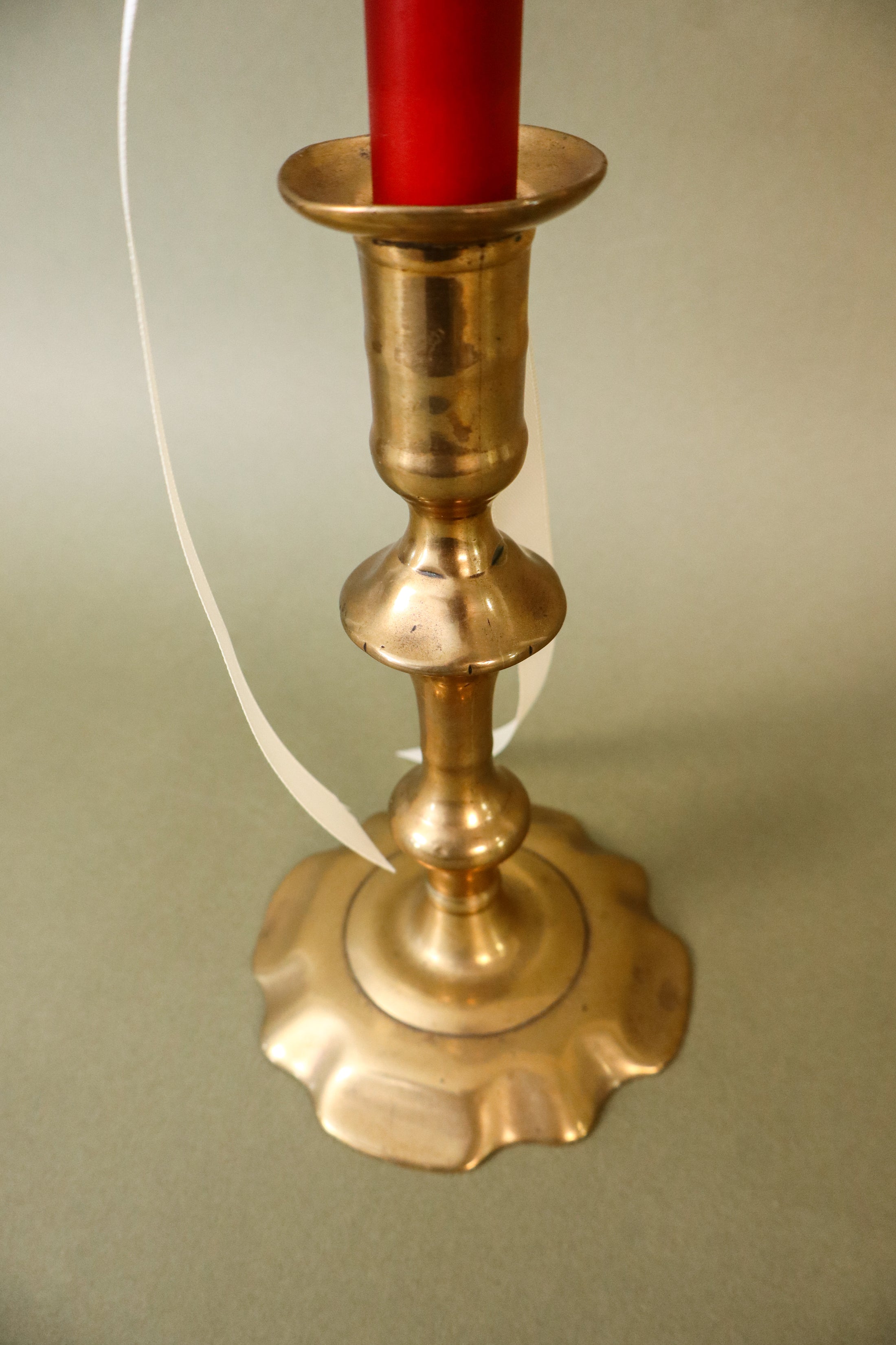 18th Century Brass Seamed Petal Base Candlestick