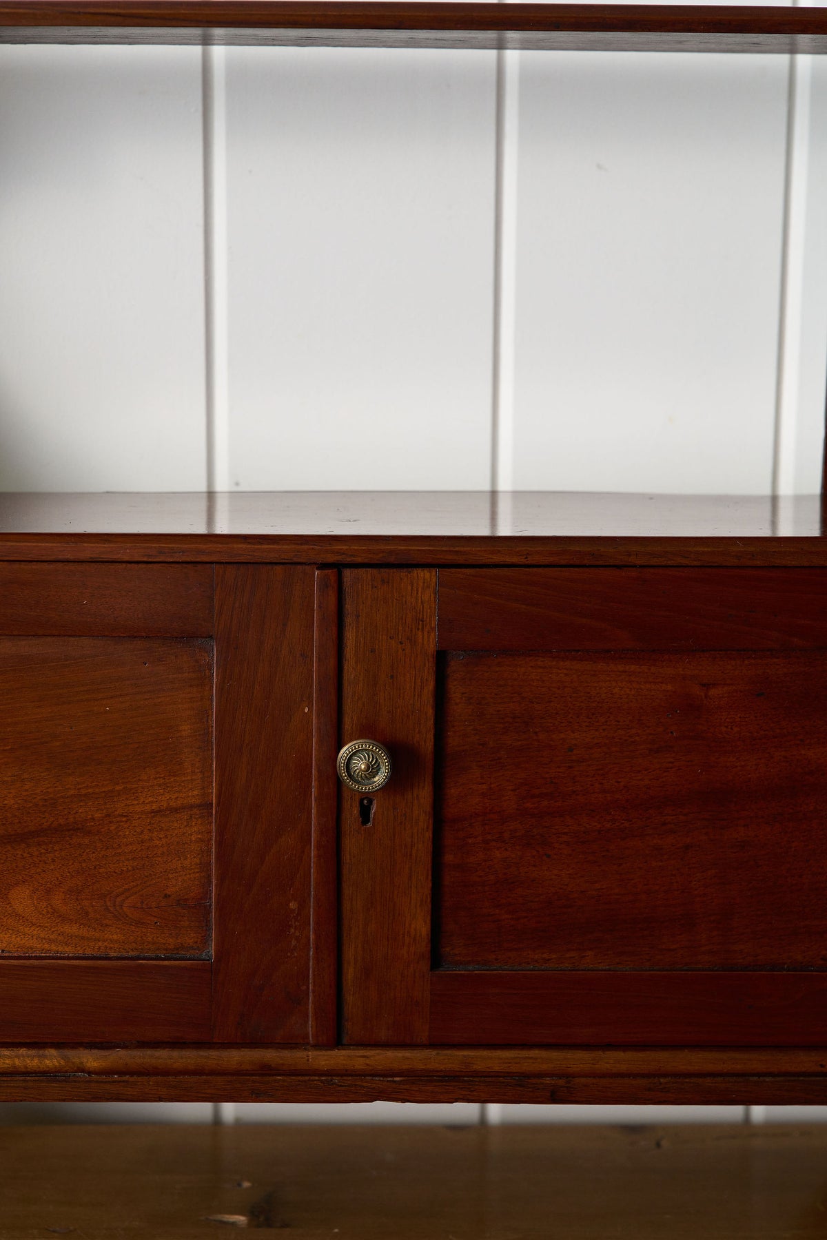 Wall Hanging English Mahogany Two-Tier Shelf with Cupboard