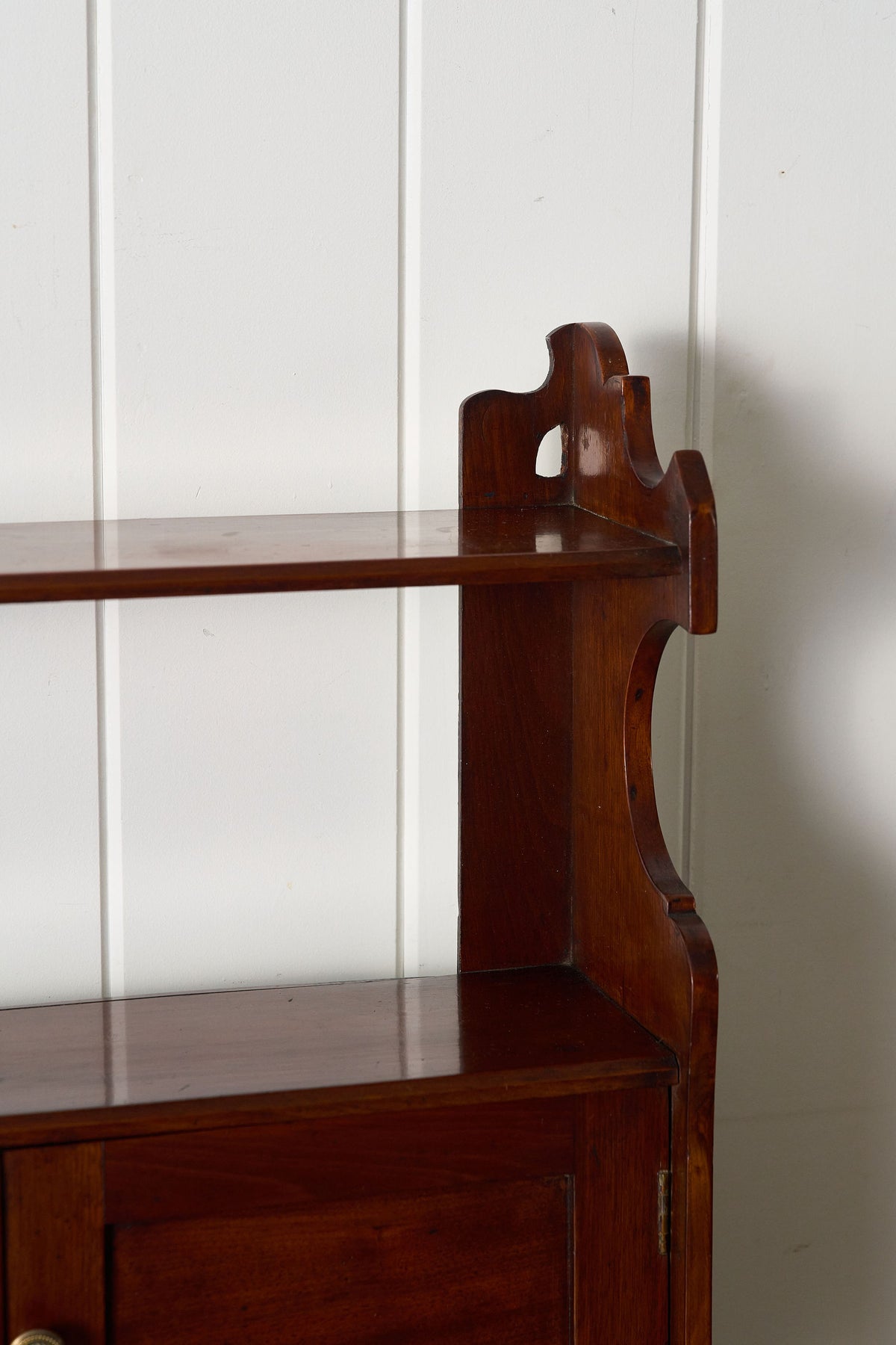 Wall Hanging English Mahogany Two-Tier Shelf with Cupboard