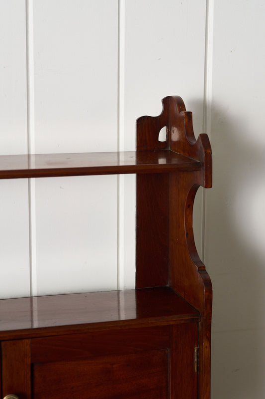 Wall Hanging English Mahogany Two-Tier Shelf with Cupboard