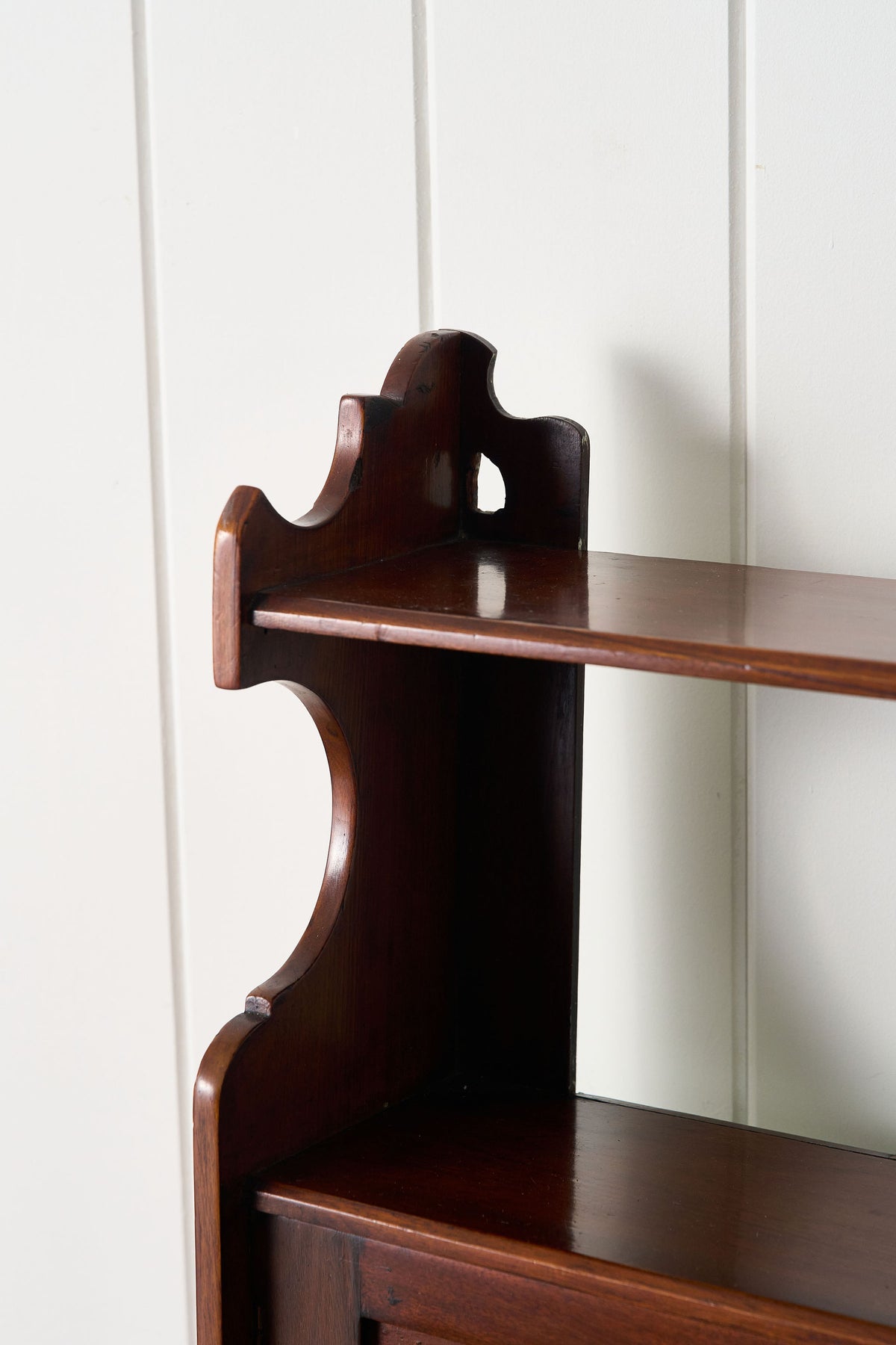 Wall Hanging English Mahogany Two-Tier Shelf with Cupboard