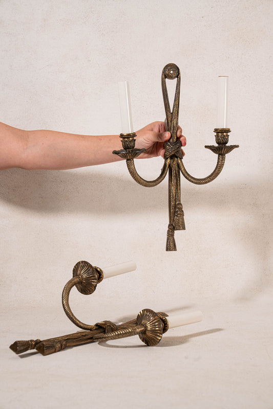 PAIR of Electrified Vintage Brass Tassel Sconces