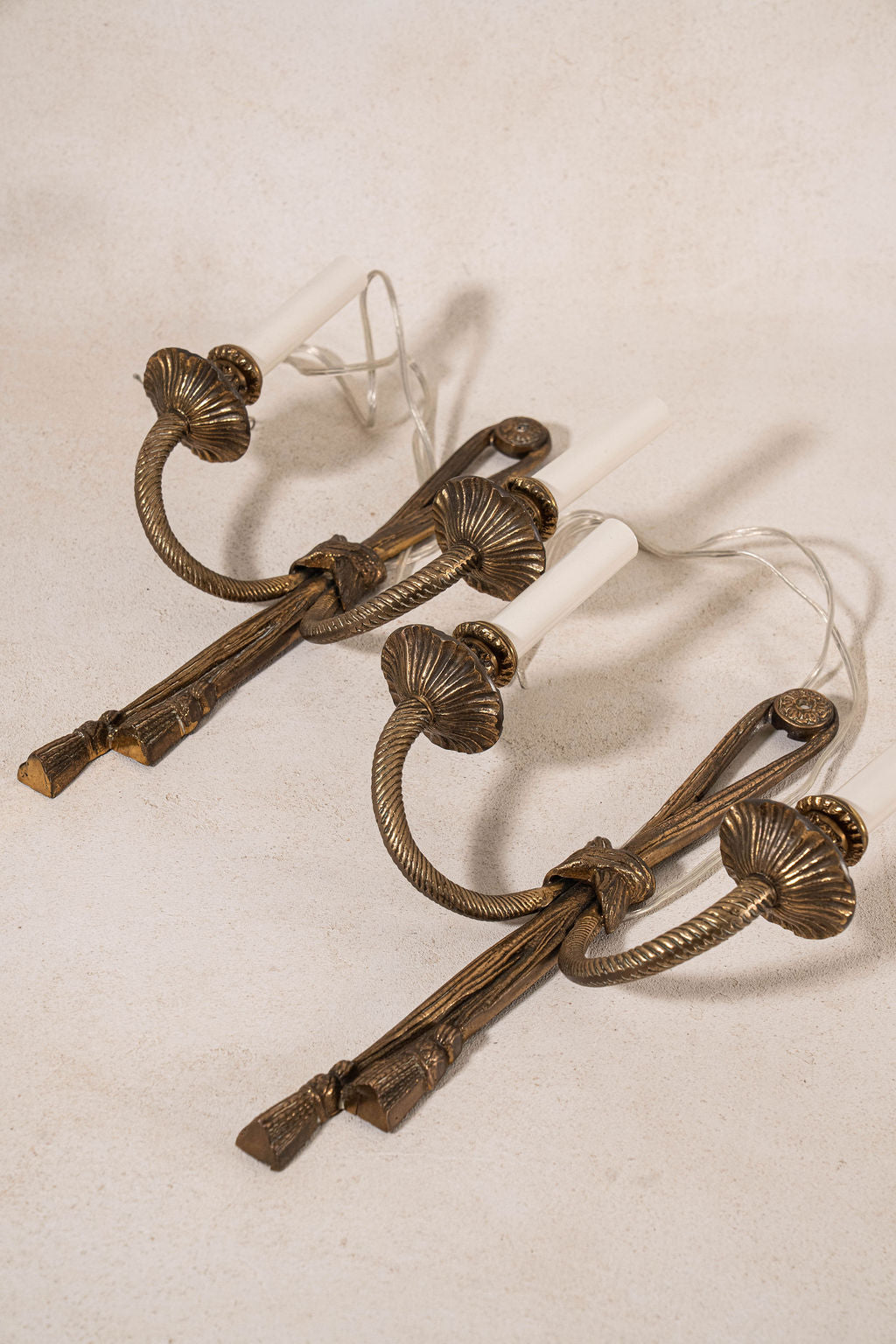 PAIR of Electrified Vintage Brass Tassel Sconces