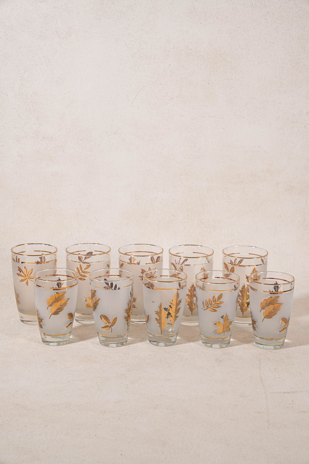 SET of 10 | Vintage Libbey Gold Leaf Frosted Glasses