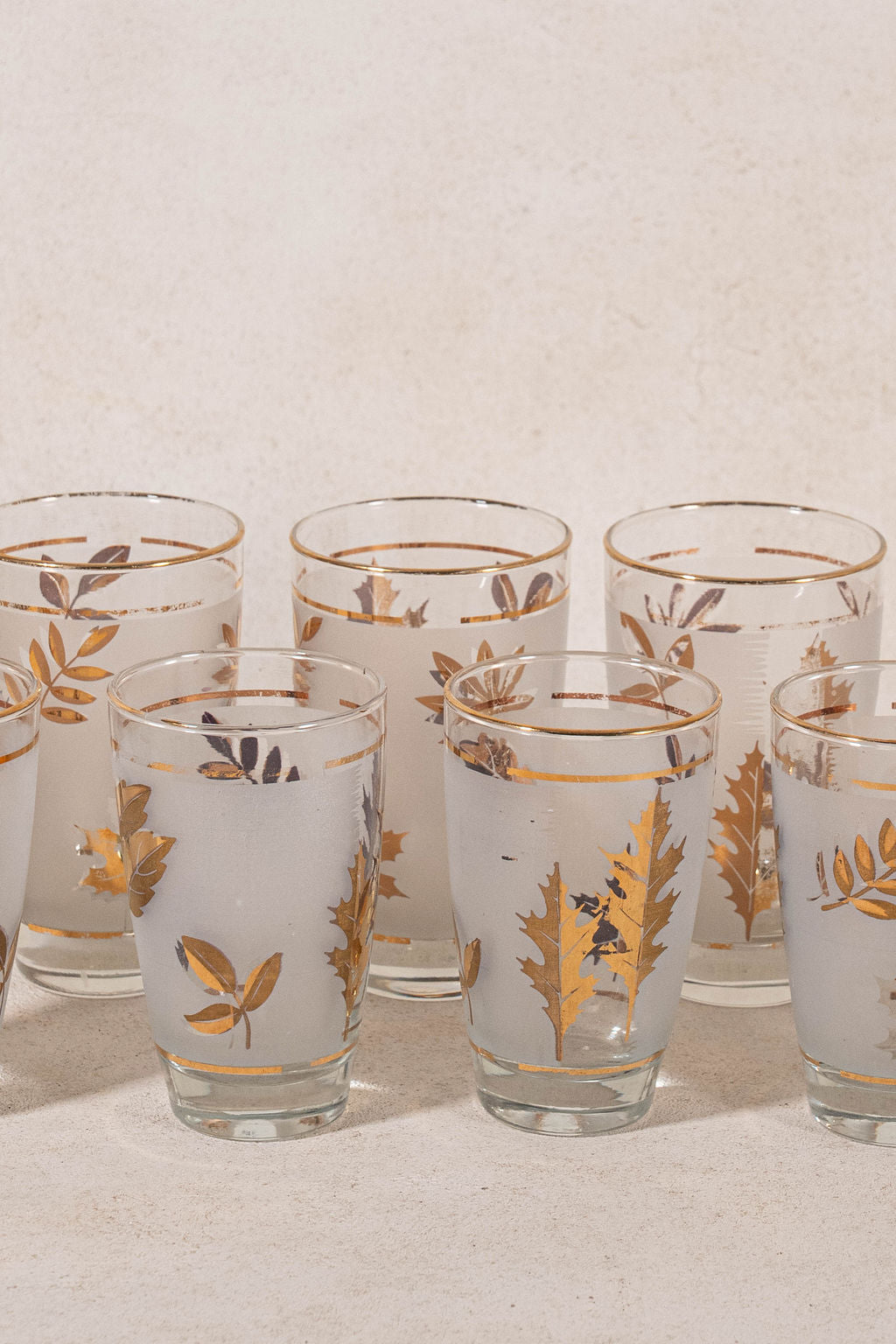 SET of 10 | Vintage Libbey Gold Leaf Frosted Glasses