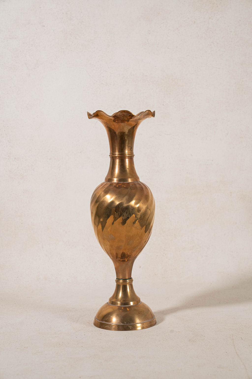 Tall Vintage Brass Vase with Scalloped Lip