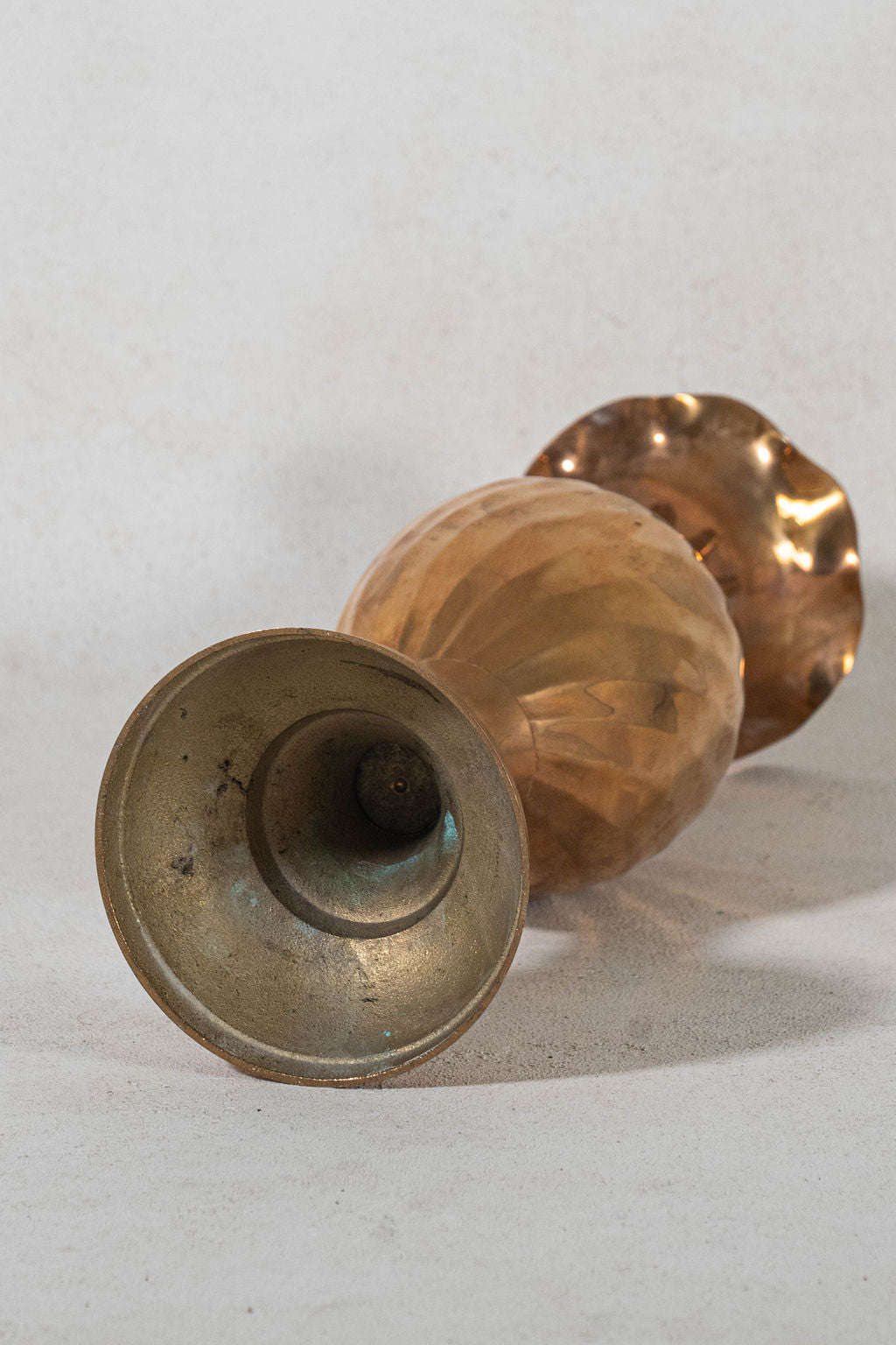 Tall Vintage Brass Vase with Scalloped Lip