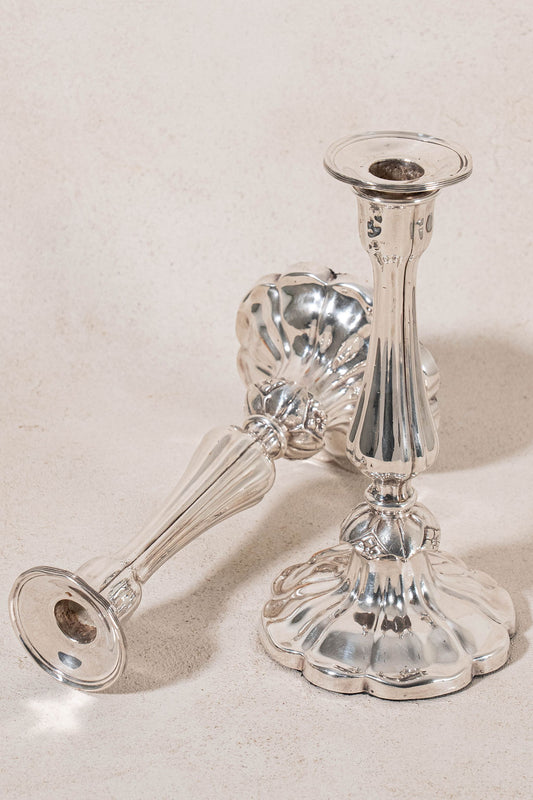 PAIR Antique English Silver Plate Candleholders (c. 1900)