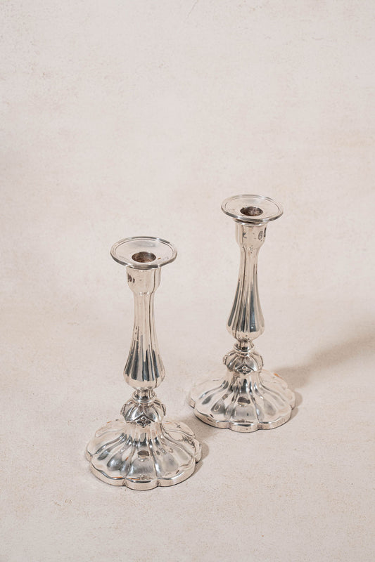 PAIR Antique English Silver Plate Candleholders (c. 1900)