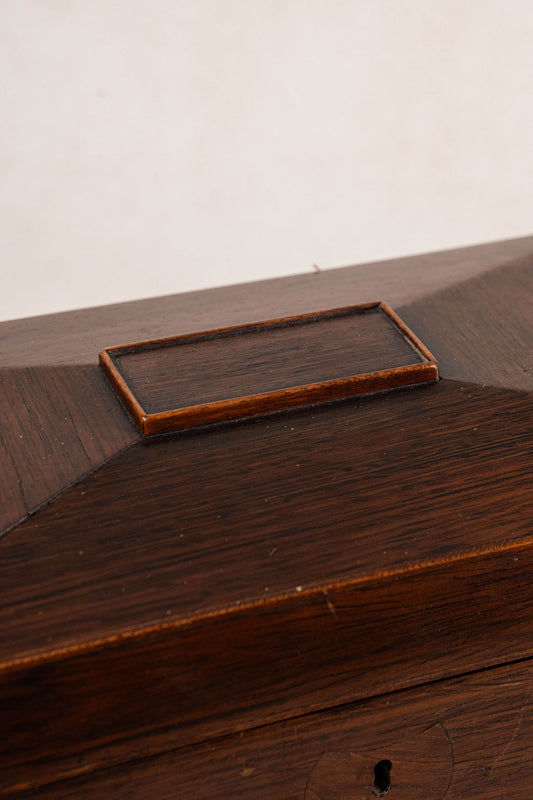Georgian Rosewood Tea Caddy With Brass Handles + Brass Claw Feet | Original Fittings + Green Interior