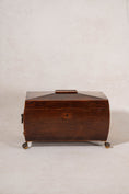 Load image into Gallery viewer, Georgian Rosewood Tea Caddy With Brass Handles + Brass Claw Feet | Original Fittings + Green Interior
