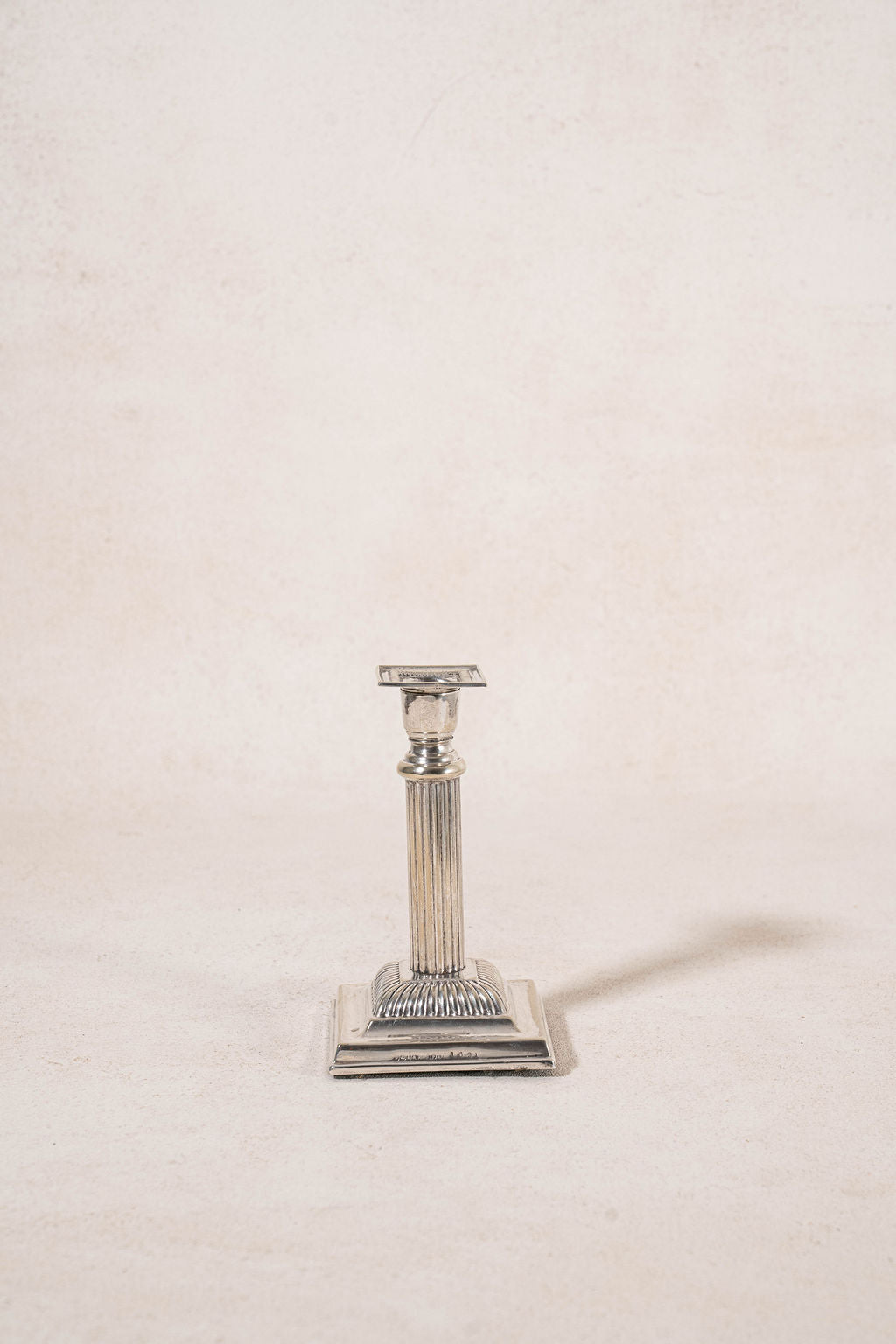 Antique English Silver Plate Candlestick with Square Base