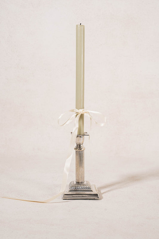 Antique English Silver Plate Candlestick with Square Base