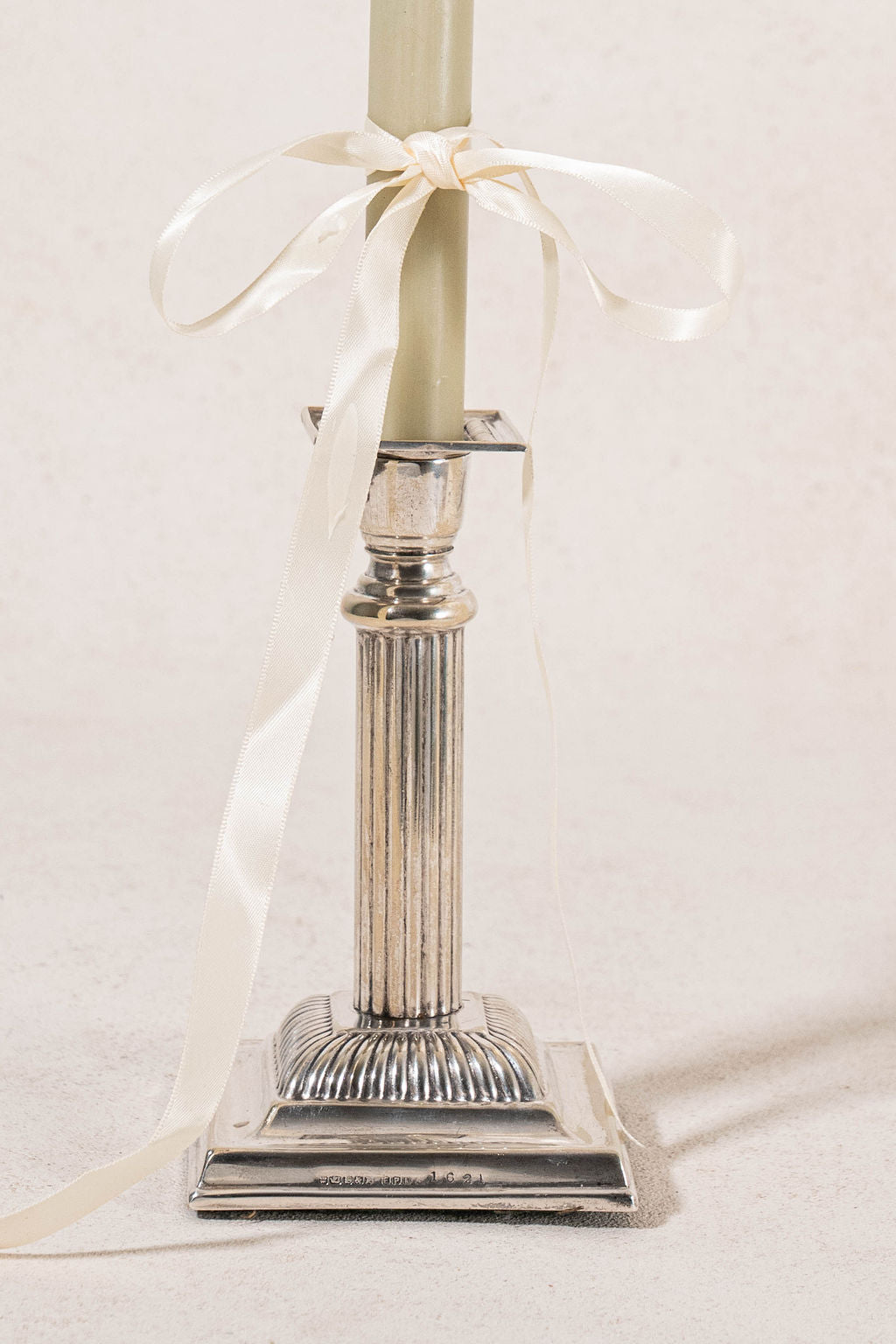 Antique English Silver Plate Candlestick with Square Base