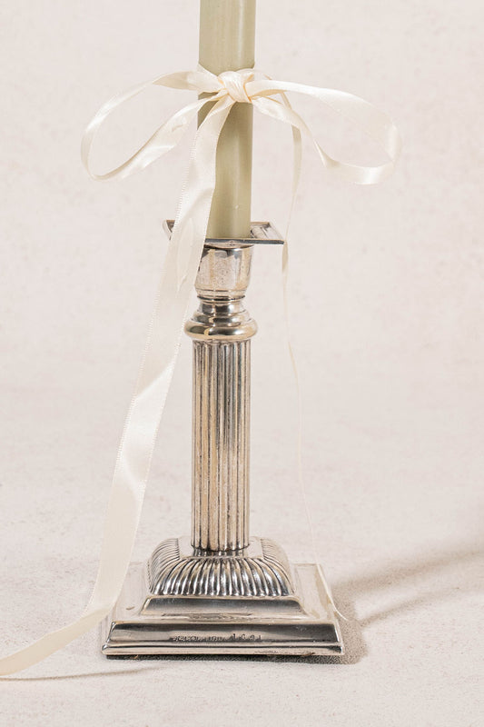 Antique English Silver Plate Candlestick with Square Base