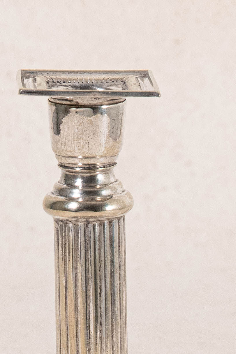 Antique English Silver Plate Candlestick with Square Base
