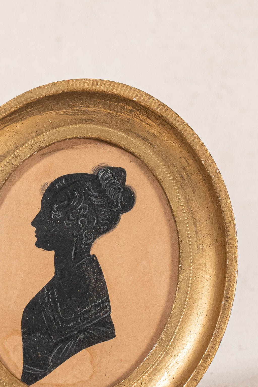 Antique Silhouette of a Young Woman in Oval Gilt Wood Frame (c. 1830)