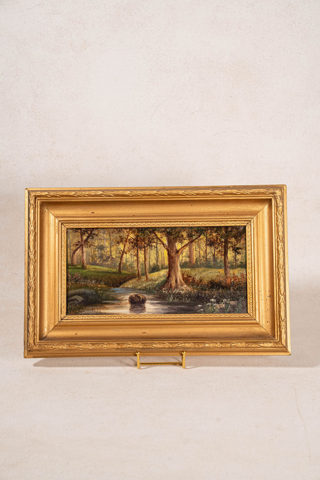 Signed Original Oil On Canvas by M. Quilter (British), Dated 1914 “Woodland Stream in Summer”