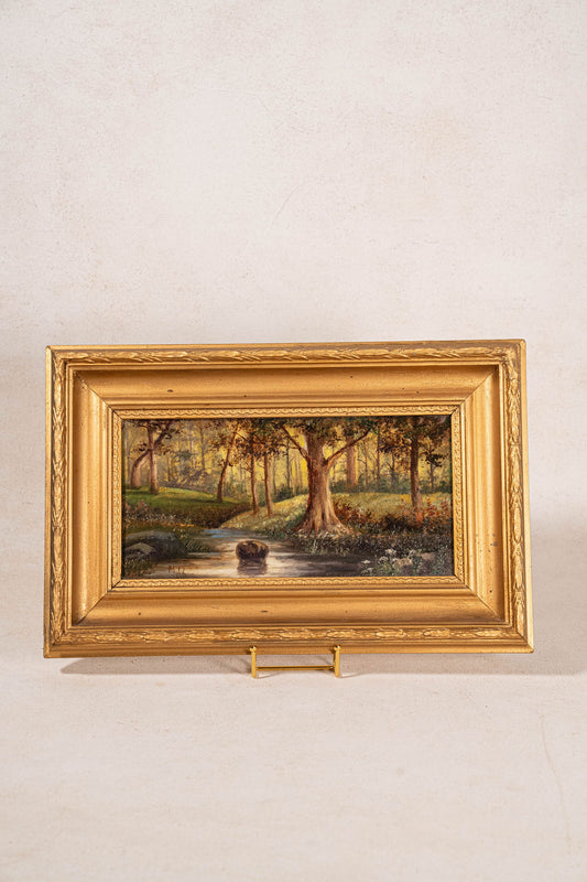 Signed Original Oil On Canvas by M. Quilter (British), Dated 1914 “Woodland Stream in Summer”