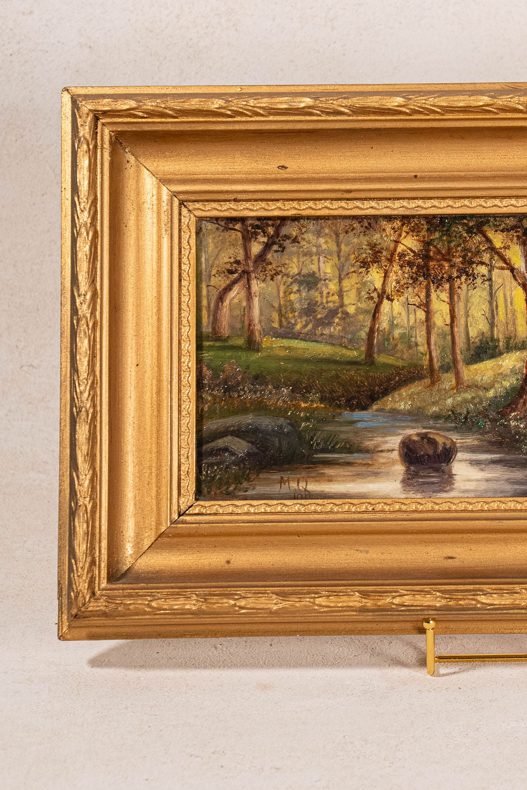 Signed Original Oil On Canvas by M. Quilter (British), Dated 1914 “Woodland Stream in Summer”