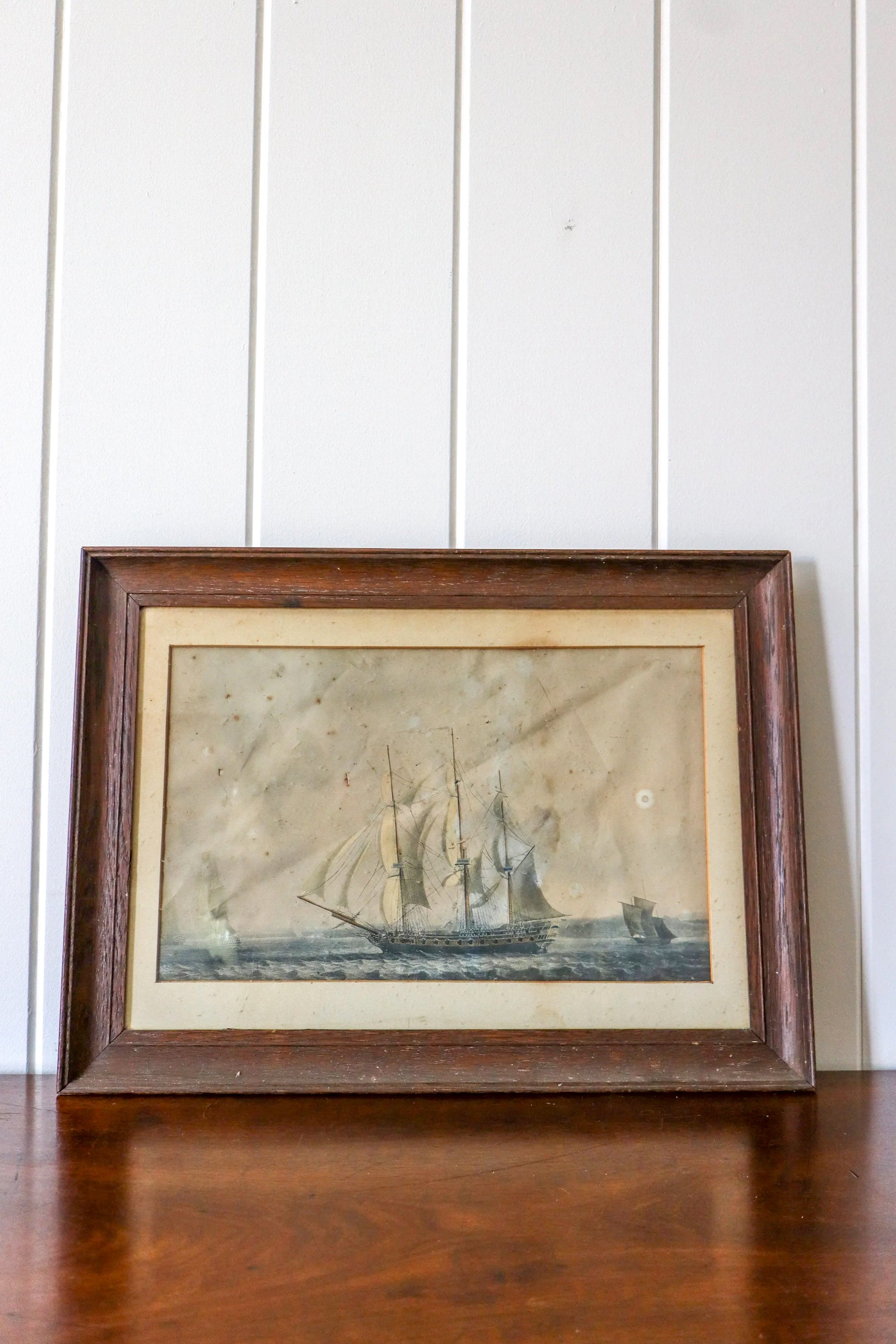 19th Century Maritime Engraving in Oak Frame