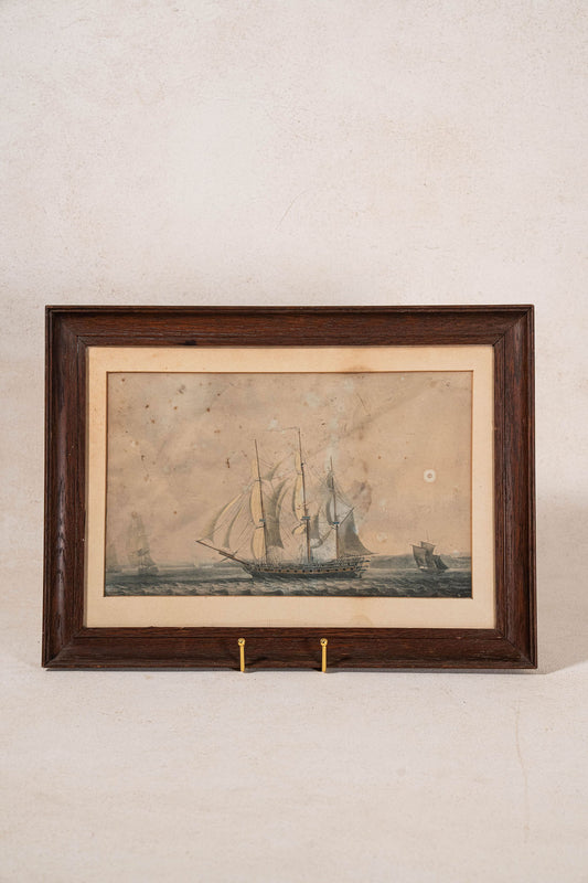 19th Century Maritime Engraving in Oak Frame