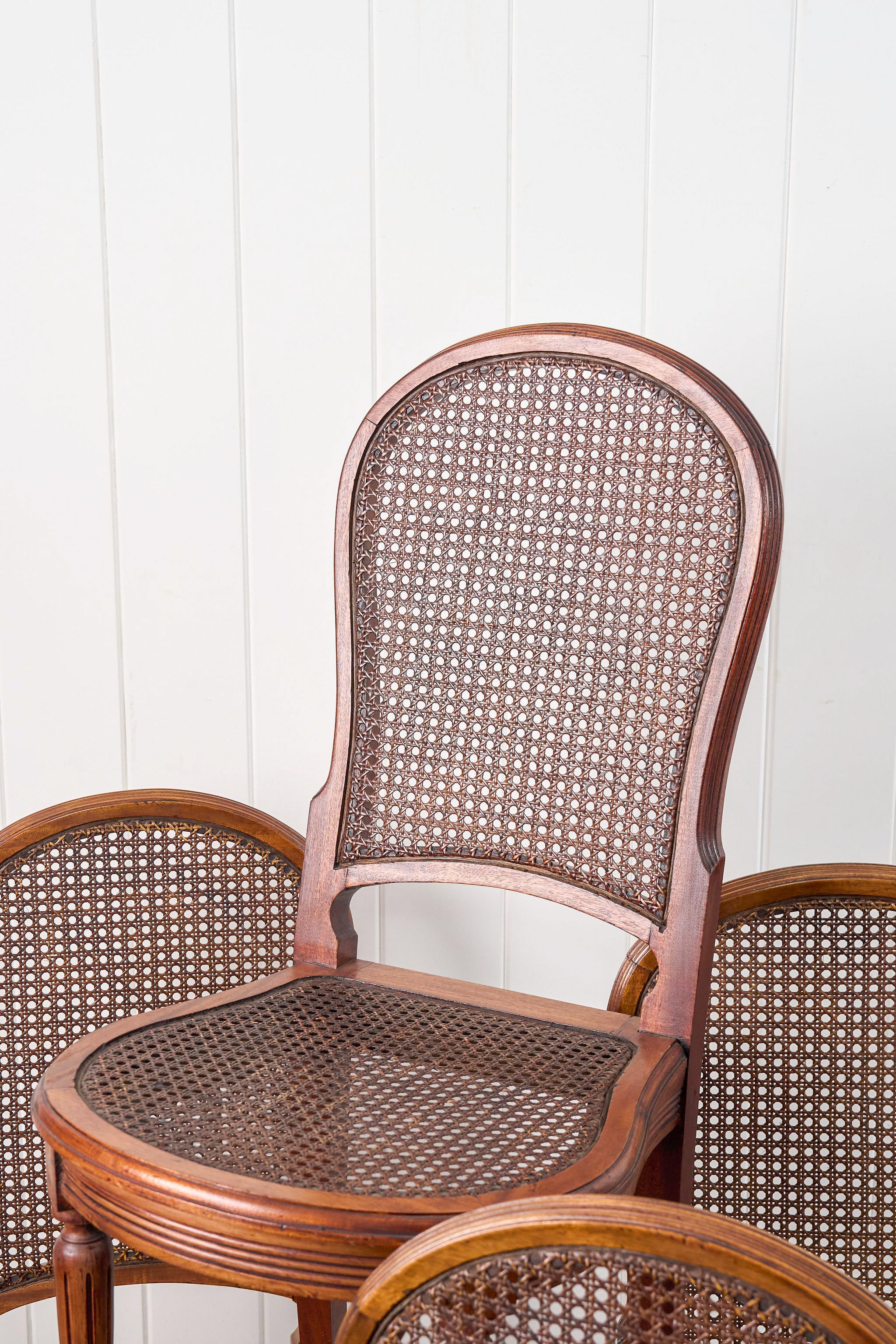 SET of 6 | French Louis XVI Style Dining Chairs with Hand Caned Seats + Backs with Fluted Legs (c. 1920)