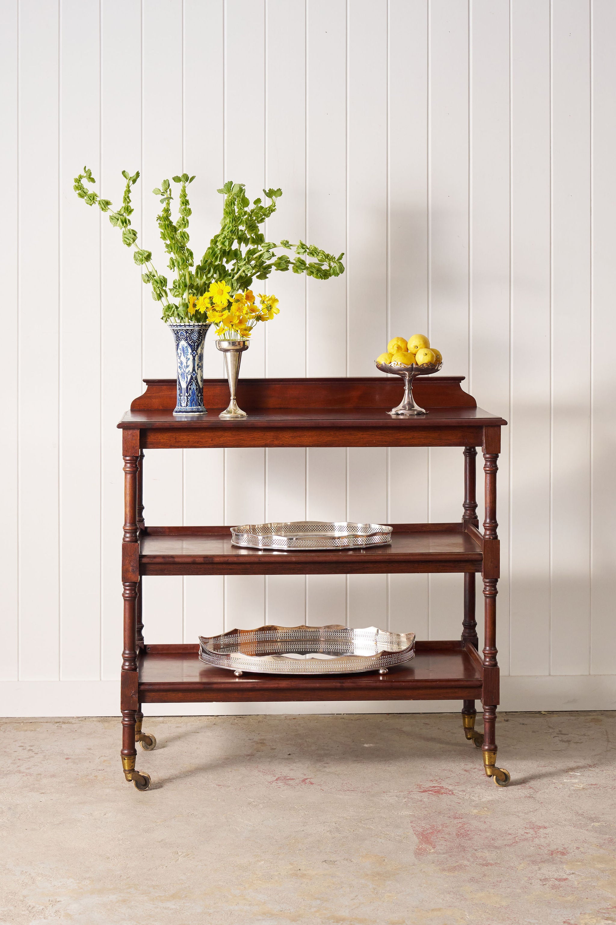 Victorian English Mahogany 3-Tier Trolley On Casters