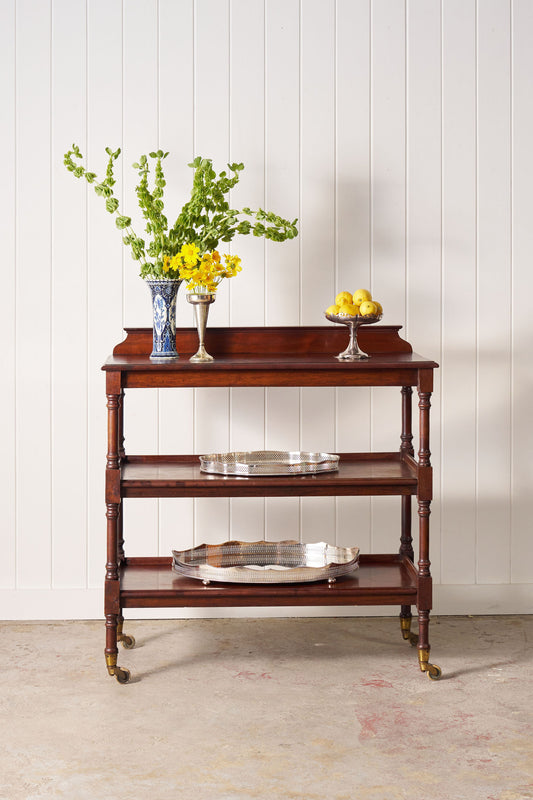 Victorian English Mahogany 3-Tier Trolley On Casters